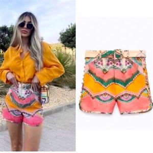 Zara linen print shorts xs